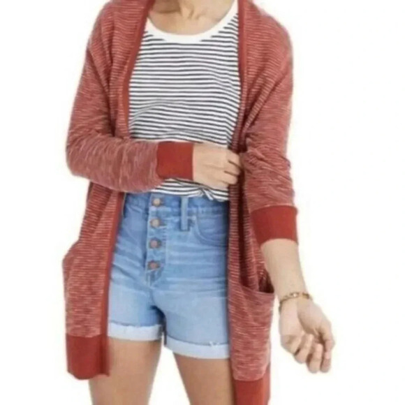 Madewell Summer Ryder Rust Orange Stripe Cardigan Sweater XS - Picture 1 of 6